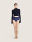 Long sleeve turtle neck cotton knit crop top