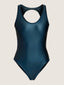 Athletic one piece open back glowy bathing suit