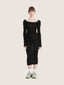 Long sleeve cotton knit dress midi length