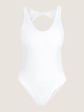 Athletic neoprene one piece open back bathing suit