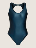Athletic one piece open back glowy bathing suit