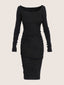 Long sleeve cotton knit dress midi length