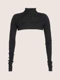 Micro crop top  manches longues col roulé en maille de coton 