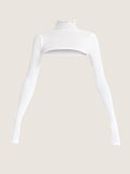 Long sleeve turtle neck cotton knit micro crop top