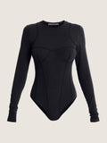 Body à manches longues en coton doux avec découpes corset