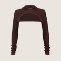 Long sleeve hood cotton knit micro crop top