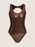 Shinny athletic one piece swimsuit with open back