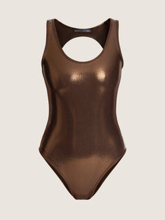 Shinny athletic one piece swimsuit with open back