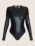 Corset bra cut long sleeves one piece bathing suit