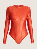 Corset bra cut long sleeves one piece bathing suit