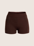 High waisted heavy knit mini shorts