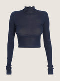 Long sleeve turtle neck cotton knit crop top