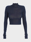 Long sleeve turtle neck cotton knit crop top