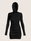 Wool knit long sleeves short hood dress | Ernest Leoty